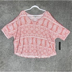 Absolutely Famous Dolman Cutout Sleeve‎ Paisley V-Neck Top Women Size 3X Stretch